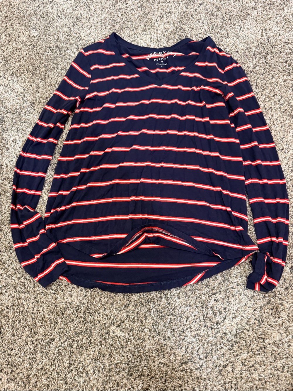 Aero, Navy & Coral Striped Long Sleeve Tee